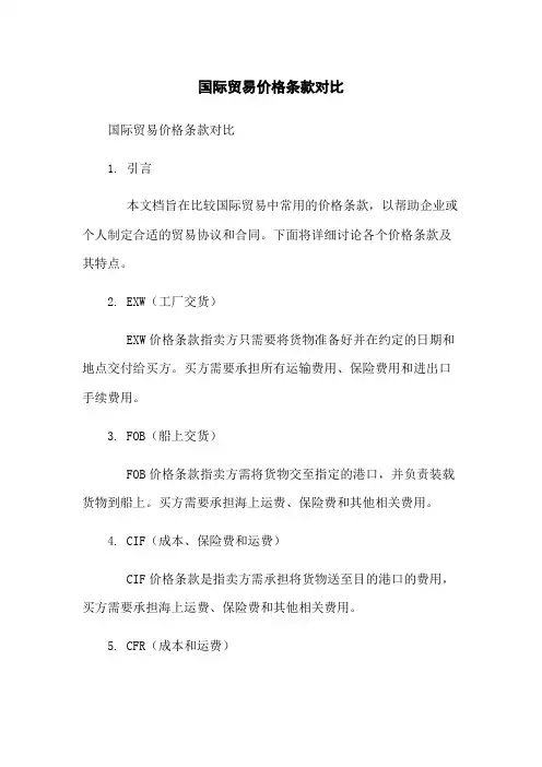 国际贸易价格条款对比