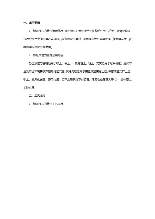 预应力锤击、静压管桩适用范围及工艺流程