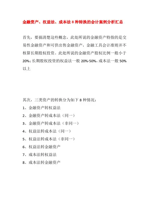 金融资产、权益法、成本法8种转换的会计案例分析汇总