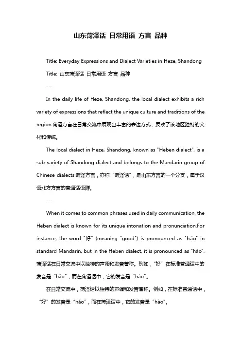 山东菏泽话 日常用语 方言 品种