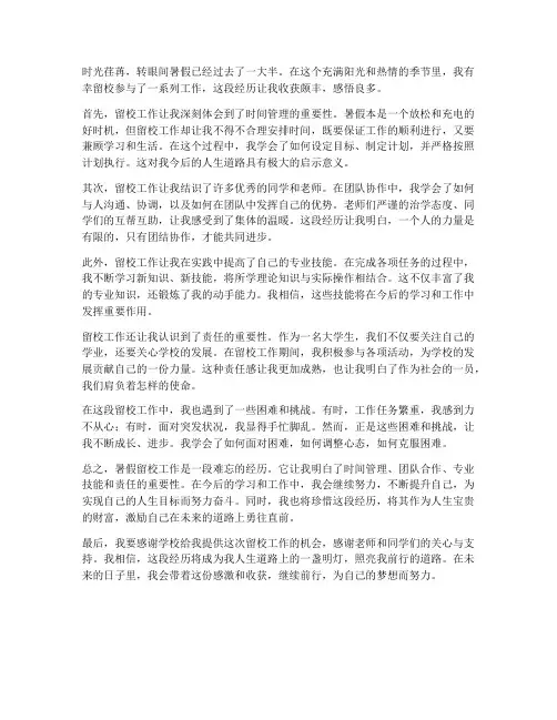 大学生暑假留校工作感想