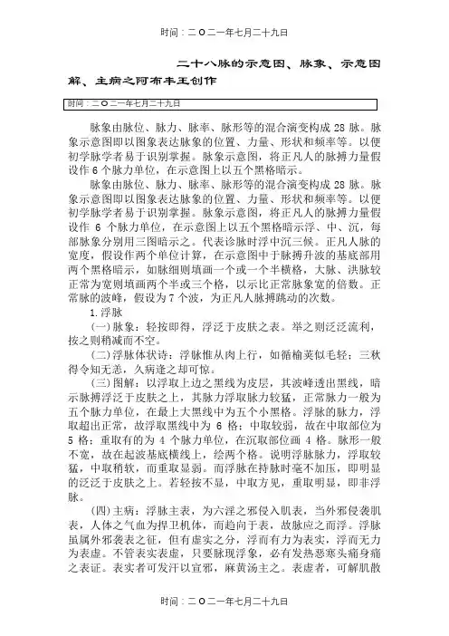 二十八脉的示意图、脉象、示意图解、主病