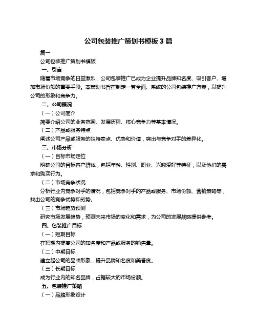 公司包装推广策划书模板3篇