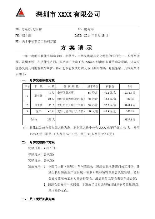 关于中秋节员工福利方案的请示doc