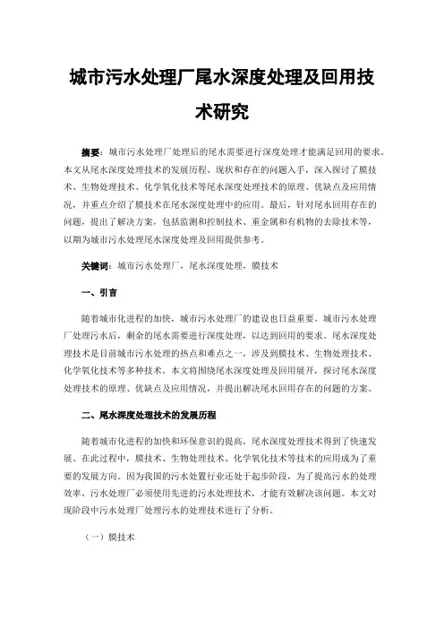 城市污水处理厂尾水深度处理及回用技术研究