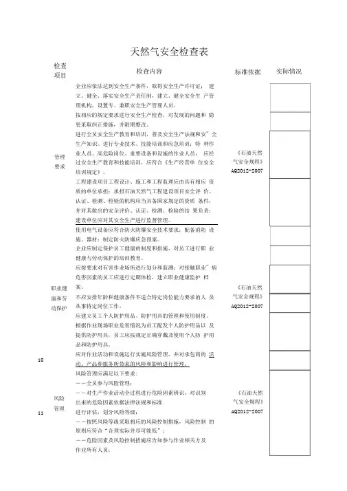 天然气安全检查表