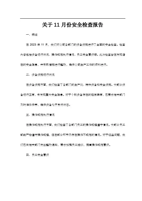 关于11月份安全检查报告
