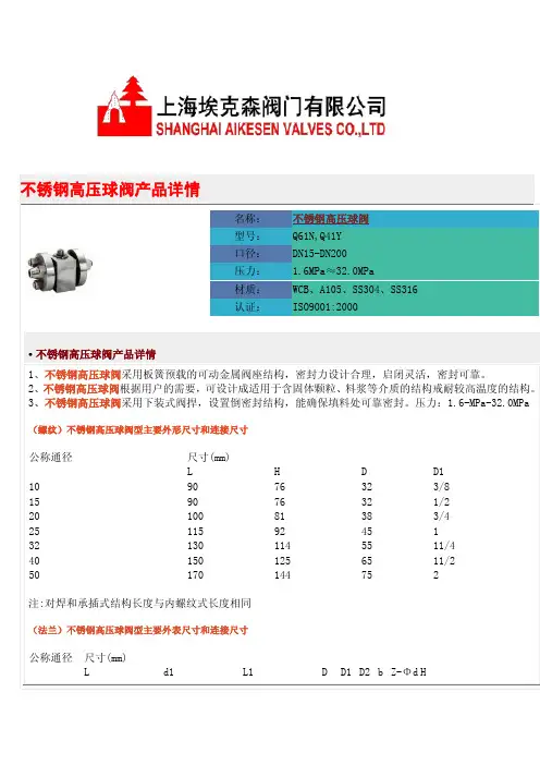 不锈钢高压球阀