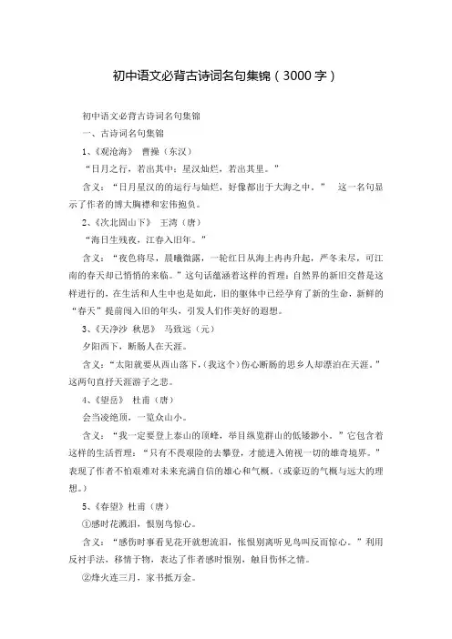 初中语文必背古诗词名句集锦(3000字)