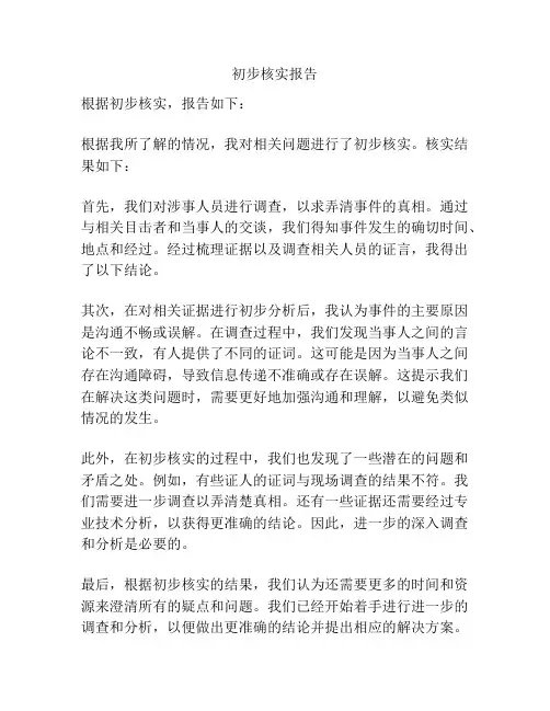 初步核实报告