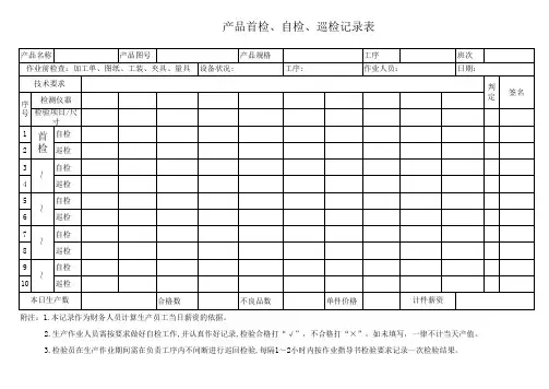 产品首检、自检、巡检记录表