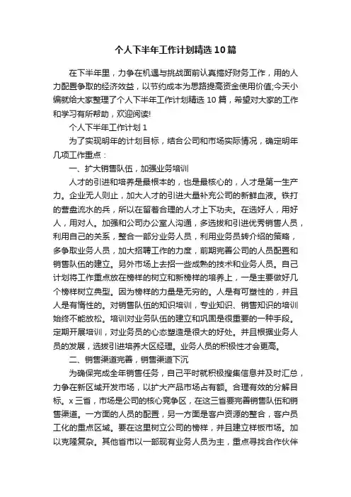 个人下半年工作计划精选10篇