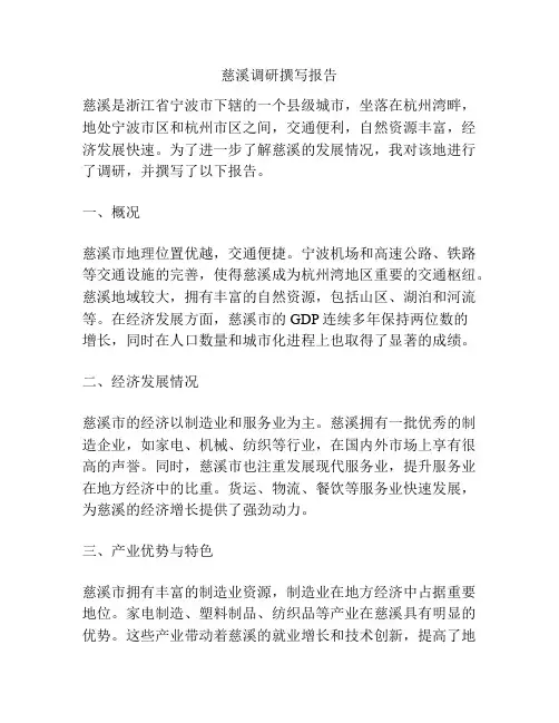 慈溪调研撰写报告