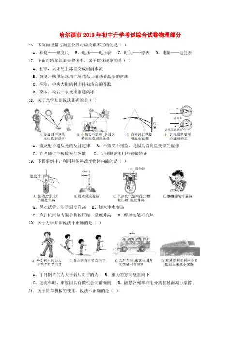 【推荐】黑龙江省哈尔滨市2019年中考物理真题试题