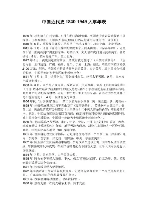 中国近代史1840-1949大事年表