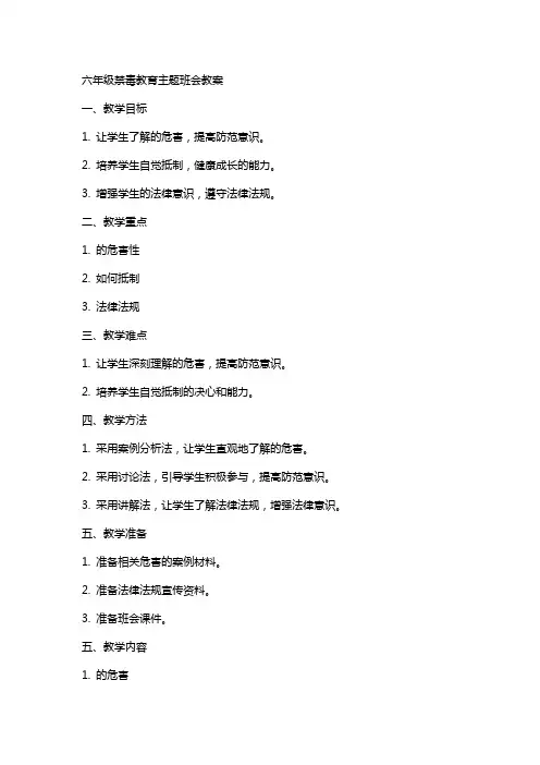 六年级禁毒教育主题班会教案