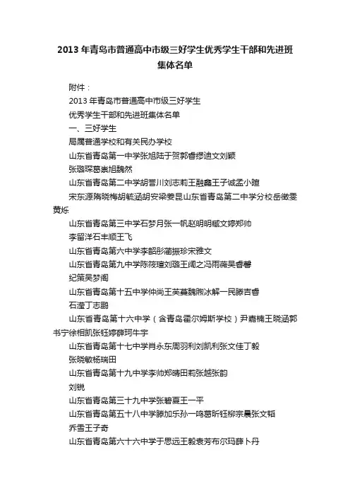 2013年青岛市普通高中市级三好学生优秀学生干部和先进班集体名单