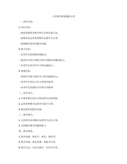 小学数学教案模板分类