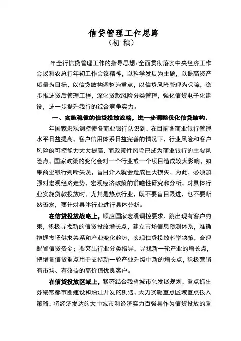 信贷管理工作思路