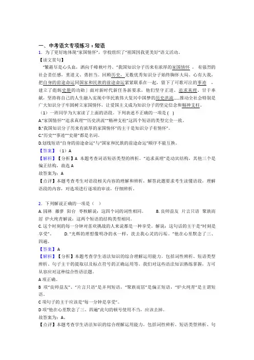 初中中考语文期末专题复习 短语训练及答案(Word版)