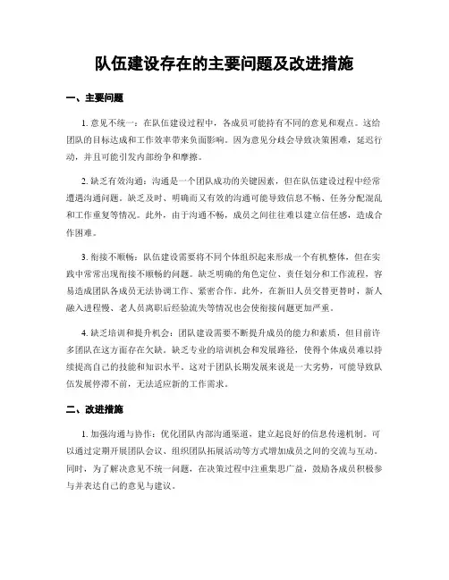 队伍建设存在的主要问题及改进措施