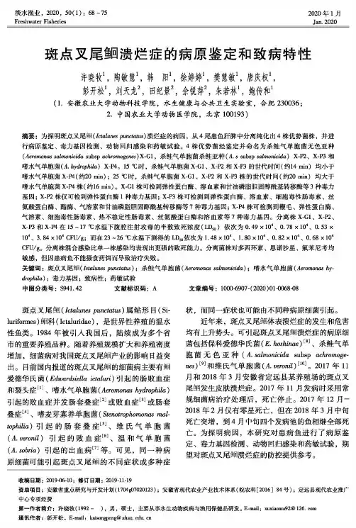 斑点叉尾鮰溃烂症的病原鉴定和致病特性