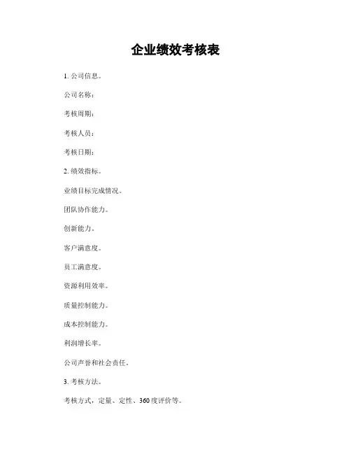 企业绩效考核表