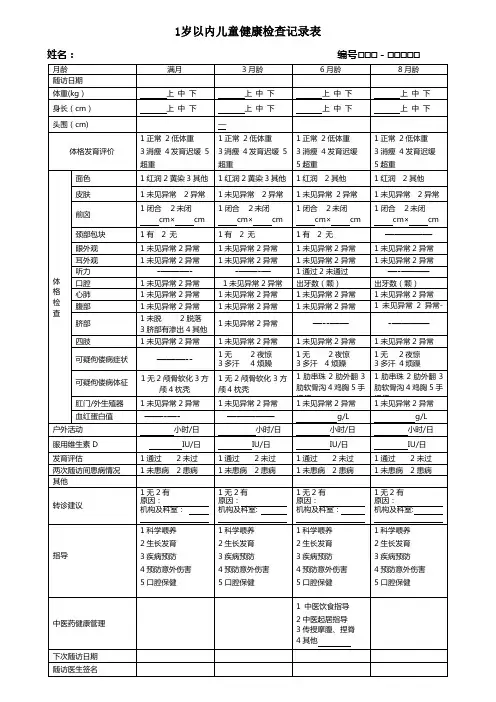 0-6岁儿童健康检查记录表(全套)