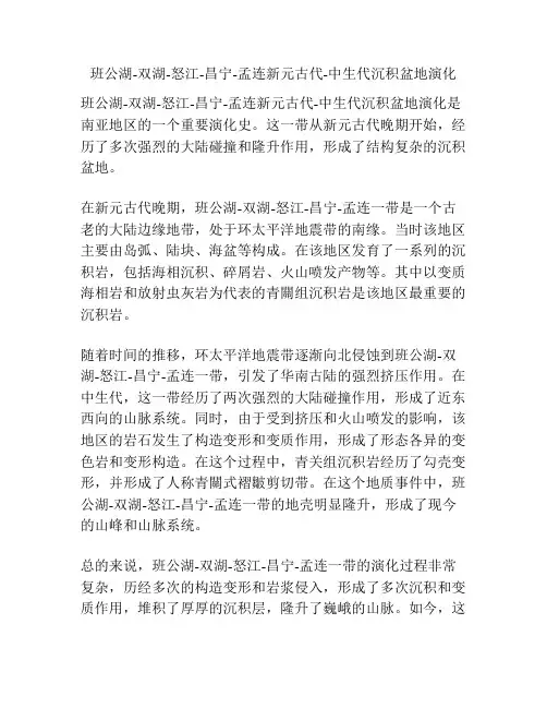 班公湖-双湖-怒江-昌宁-孟连新元古代-中生代沉积盆地演化