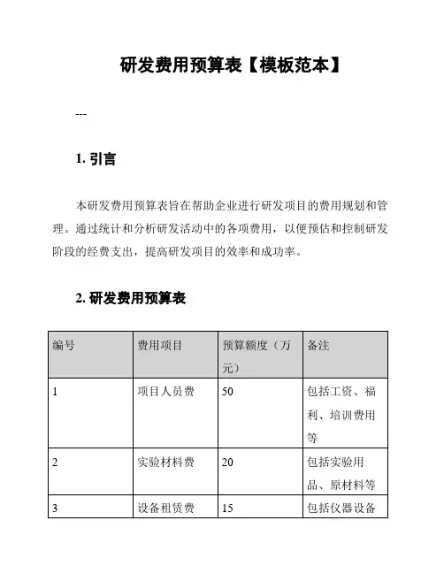 研发费用预算表【模板范本】
