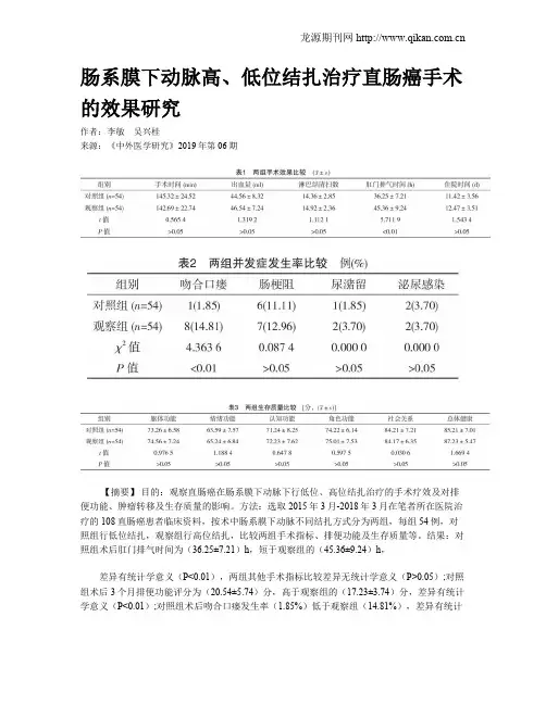 肠系膜下动脉高、低位结扎治疗直肠癌手术的效果研究