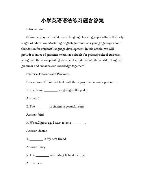 小学英语语法练习题含答案