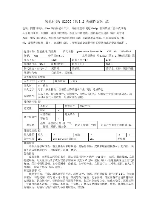 氢氧化钾理化特性表