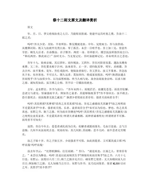祭十二郎文原文及翻译赏析