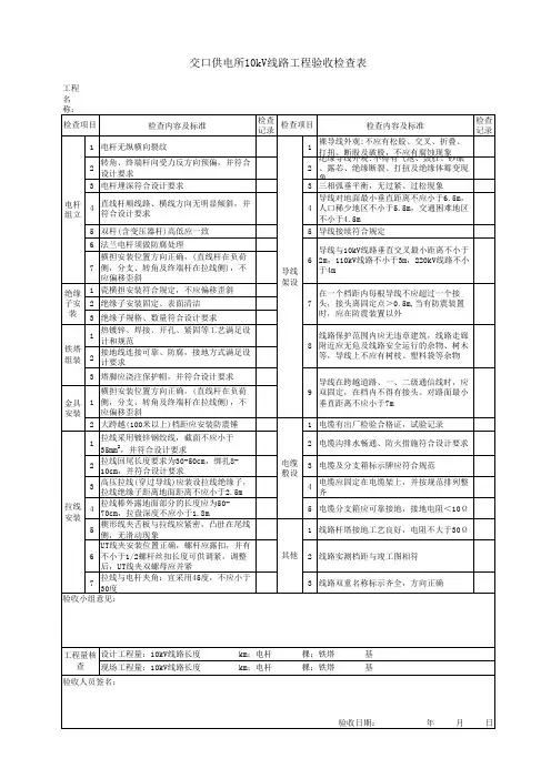 10kV线路工程验收检查表