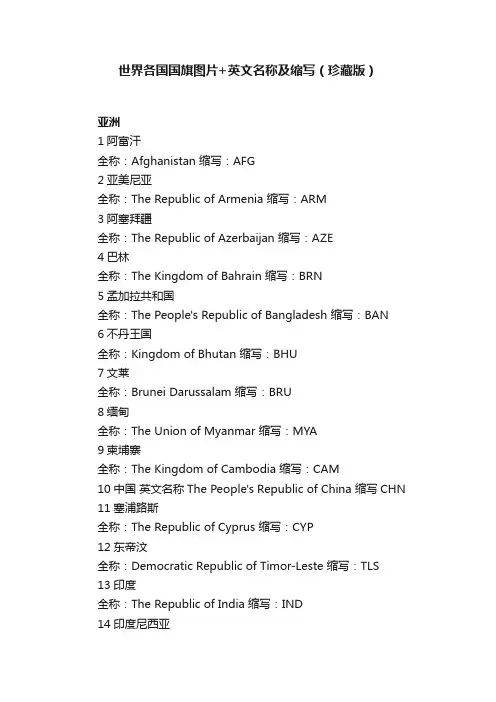 世界各国国旗图片+英文名称及缩写（珍藏版）