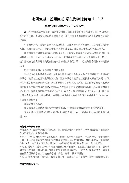 考研复试：差额复试 最低淘汰比例为1：1.2