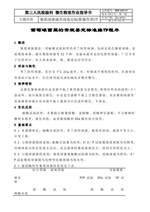 葡萄球菌属的常规鉴定标准操作程序