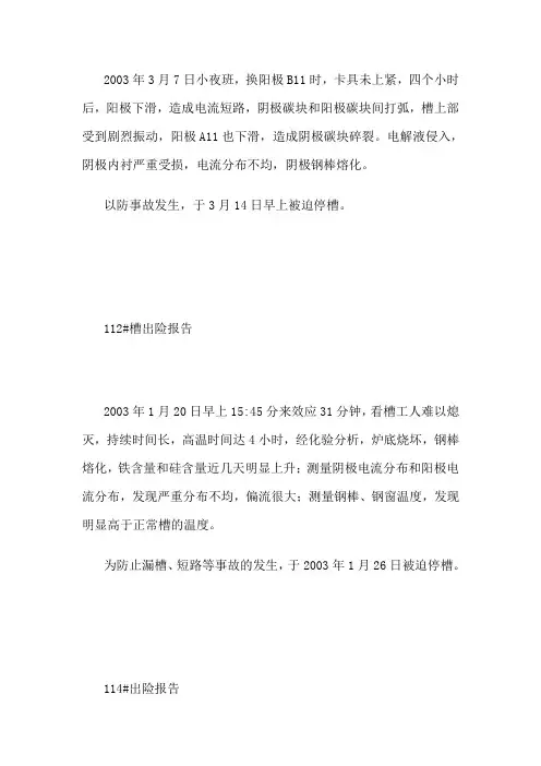 某铝厂事故报告集锦