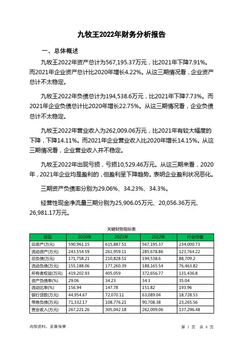 601566九牧王2022年财务分析报告-银行版