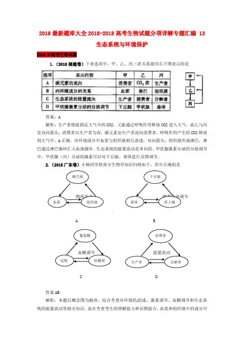 2018最新题库大全2018高考生物试题分项详解专题汇编13