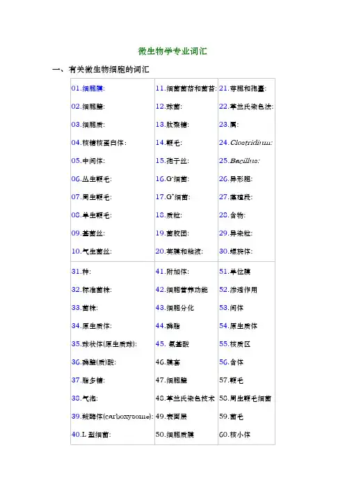 微生物学专业词汇_有关微生物细胞的词汇