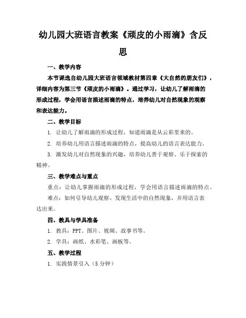 幼儿园大班语言教案《顽皮的小雨滴》含反思