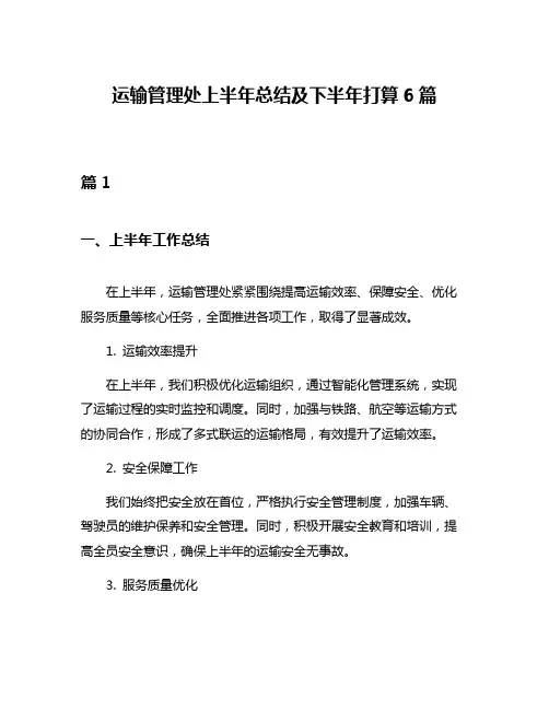 运输管理处上半年总结及下半年打算6篇
