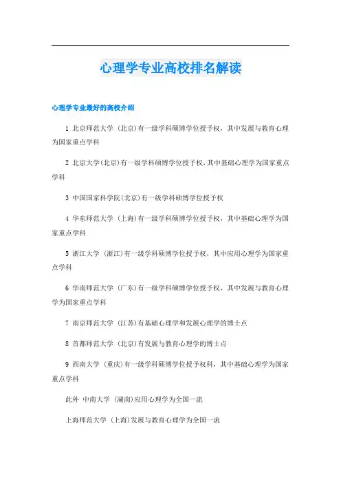 心理学专业高校排名解读
