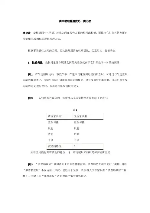 高中物理解题技巧：类比法