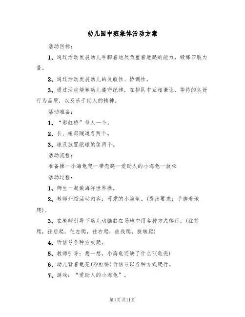幼儿园中班集体活动方案(5篇)
