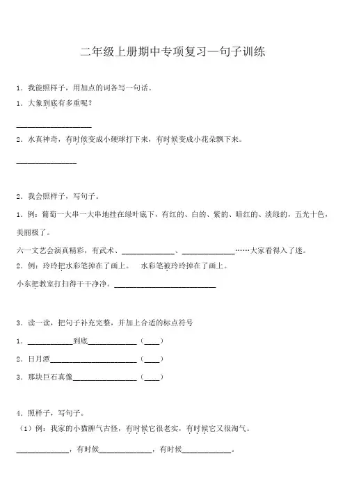 统编版小学期中专项复习—《句子训练》精品试题二年级语文上册(附答案)