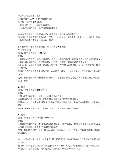 酒店性价比最高的线上销售渠道是哪些？
