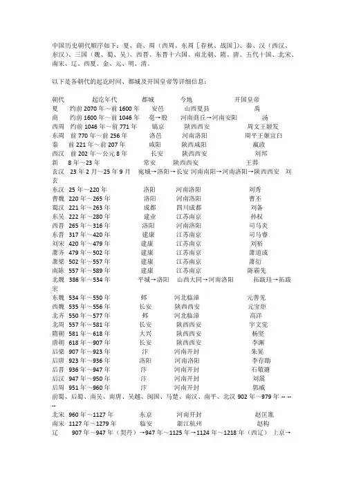 朝代顺序精选